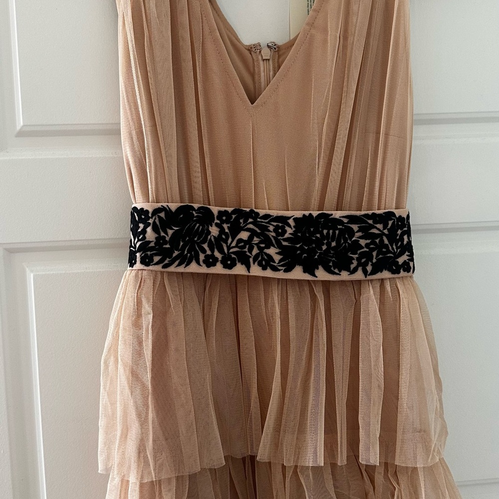 Sundance neutral Maxi Dress with Black Floral embroidered belt